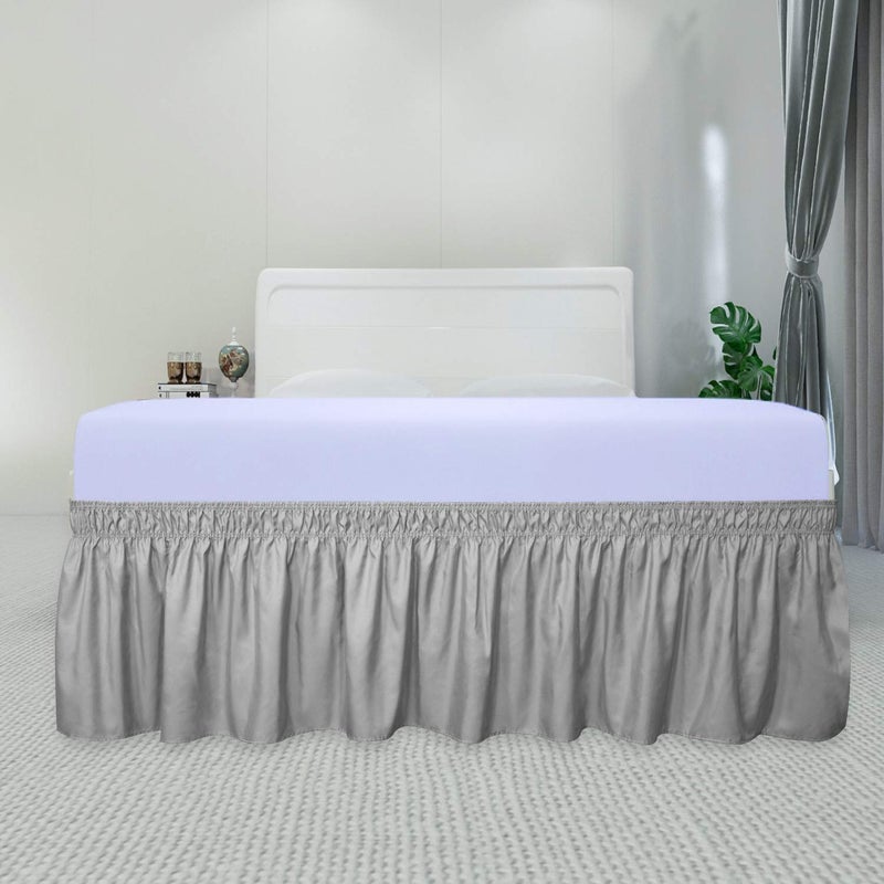 PureFit Wrap Around Ruffled Bed Skirt with Adjustable Elastic Belt - 18 Inch Drop Easy to Put On, Wrinkle Free Bedskirt Dust Ruffles, Bed Frame Cover for Queen, King and C-King Size Beds, Light Gray - Image 2